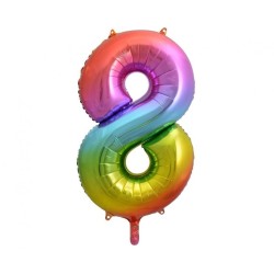 Balon foliowy kolorowy Cyfra 8, tęczowa, 33,5" - 85 cm / 1 szt