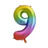 Balon foliowy kolorowy Cyfra 9, tęczowa, 33,5" - 85 cm / 1 szt
