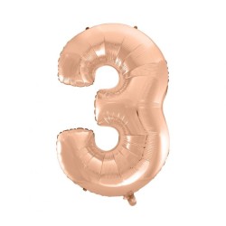 Balon foliowy różowo złote Cyfra 3, 36"- 92 cm / 1 szt