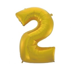 Balon foliowy złoty matowy Cyfra 2, 36"-92 cm / 1szt