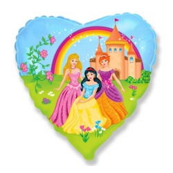 Foliowy w kształcie serca Balon 18" FX - "Księżniczki i zamek" 1 szt.