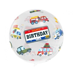 Foliowe Balony kolorowe z napisem "Happy Birthday"(Pojazdy). 20"- 50 cm / 1 szt.