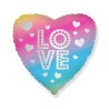 Balon foliowy kolorowy w kształcie serca z nadrukiem "LOVE", 18"- 46 cm /1szt