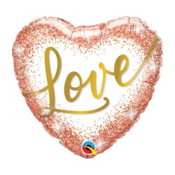Wielokolorwy w kształcie serca  Balon foliowy 18" QL HRT "Love Rose Gold Glitter Dots"