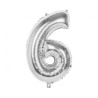 Balon foliowy srebrna Cyfra 6, 33,5"- 85 cm / 1 szt