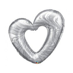 Srebrny Balon foliowy 42" QL SHP "Marmurowe Serce" w kształcie serca, 1 szt.