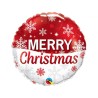 Foliowe Balony czerwono-białe z napis. "Merry Christmas" (płatki śniegu). 18" - 46 cm / 1 szt.