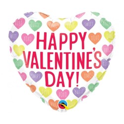 Wielokolorowy Balon foliowy 18" QL HRT "Happy Valentine's Day" kolorowe serca 1 szt.