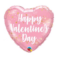 Balon foliowy 18" QL HRT "Happy Valentine's Day" różowy w serduszka 1 szt.