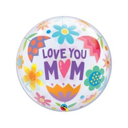 Foliowe Balony kolorowe z napis. "Love You MOM". 22" - 56 cm / 1 szt.
