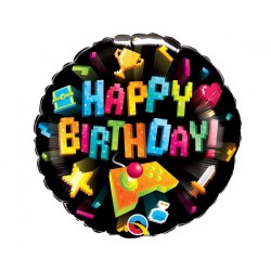 Foliowe Balony kolorowe z napis. "Happy Birthday" (Gaming). 18" - 46 cm / 1 szt.