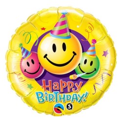 Foliowe Balony kolorowe z napis. "Happy Birthday" (Emotikony). 18" - 46 cm / 1 szt.