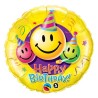 Foliowe Balony kolorowe z napis. "Happy Birthday" (Emotikony). 18" - 46 cm / 1 szt.