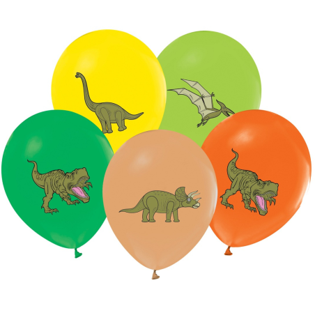 Lateksowe kolorowe balony w dinozaury, 12” - 30 cm. 5 szt.