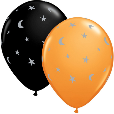 Klasyczne lateksowe Balony QL 11" z nadr. "Księżyce i gwiazdy", 25 szt.