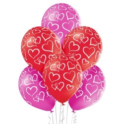 Lateksowe kolorowe Balony D11 Hearts - Serduszka 12"  - 30 cm. 6 szt.