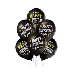 Lateksowe czarne Balony D11 Happy Birthday 12" - 30 cm. 6 szt.