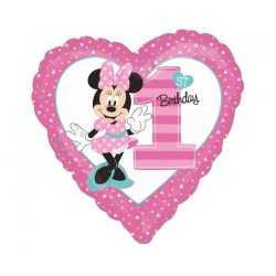 Foliowe Balony różowe z napis. "1st Birthday" (Minnie Mouse). 18" - 46 cm / 1 szt.