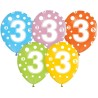 Lateksowe kolorowe balony urodzinowe cyfra 3 , 12" - 30 cm.  5 szt.
