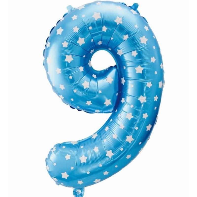 Balon foliowy niebieski Cyfra 9 w gwiazdy, 24"- 61 cm /1szt