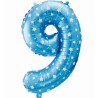Balon foliowy niebieski Cyfra 9 w gwiazdy, 24"- 61 cm /1szt