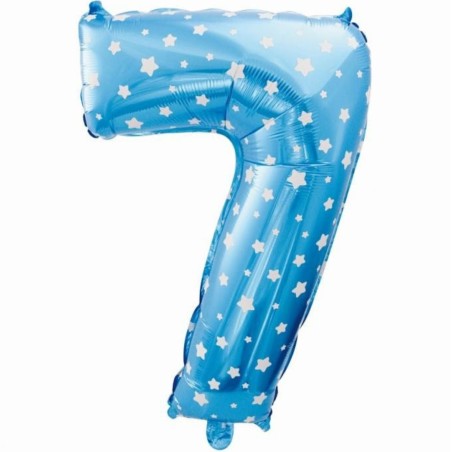 Balon foliowy niebieski Cyfra 7 w gwiazdy, 24"- 61 cm /1szt