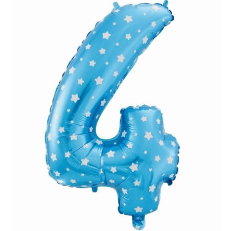 Balon foliowy niebieski Cyfra 4 w gwiazdy, 24"- 61 cm /1szt