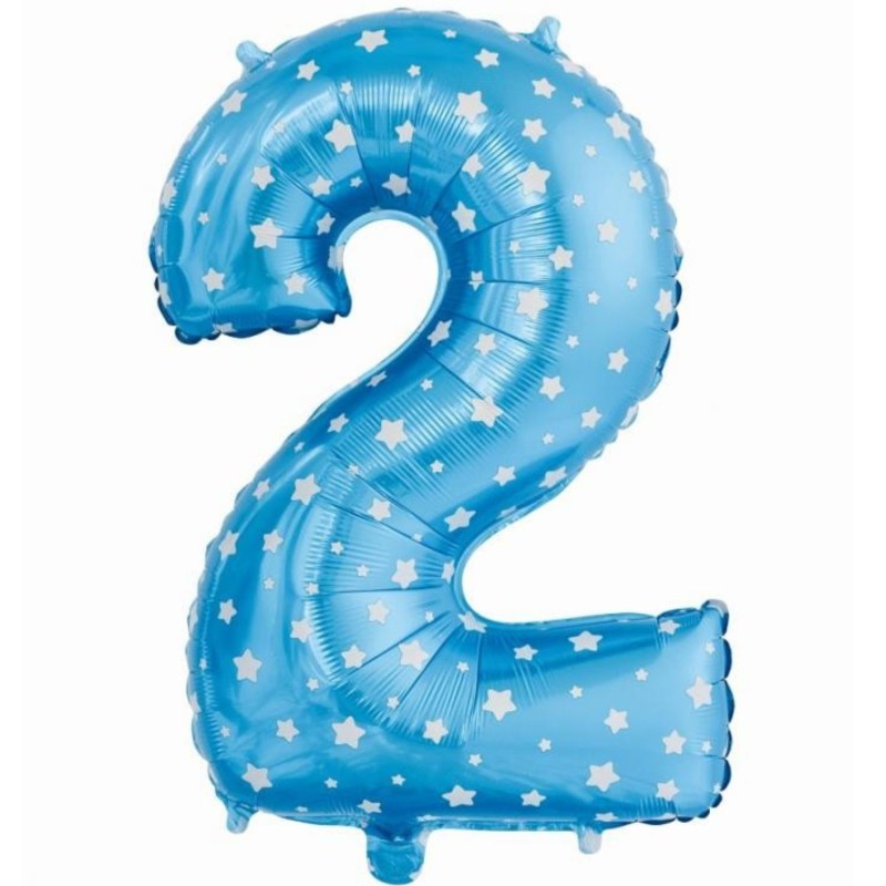 Balon foliowy niebieski Cyfra 2 w gwiazdy, 24"- 61 cm /1szt
