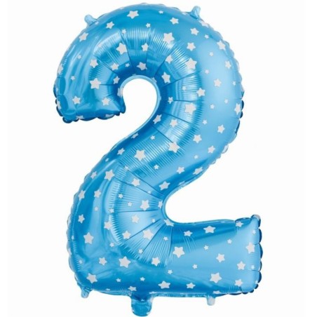 Balon foliowy niebieski Cyfra 2 w gwiazdy, 24"- 61 cm /1szt