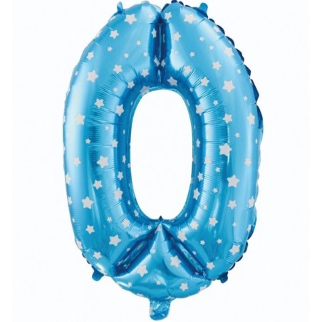 Balon foliowy niebieski Cyfra 0 w gwiazdy, 24"- 61 cm /1szt
