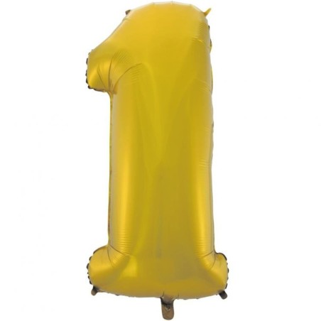 Balon foliowy złoty matowy Cyfra 1, 36"-92 cm / 1szt