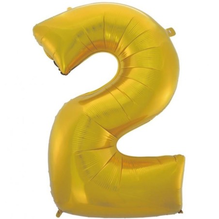 Balon foliowy złoty matowy Cyfra 2, 36"-92 cm / 1szt