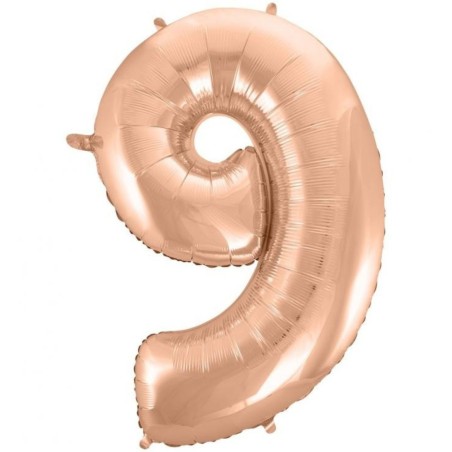 Balon foliowy różowo złote Cyfra 9, 36"- 92 cm / 1 szt