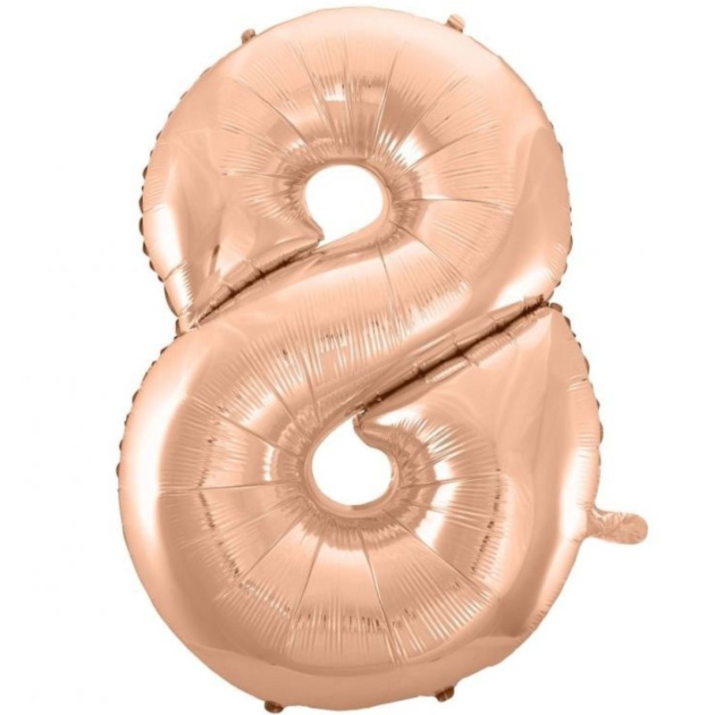 Balon foliowy różowo złote Cyfra 8, 36"- 92 cm / 1 szt