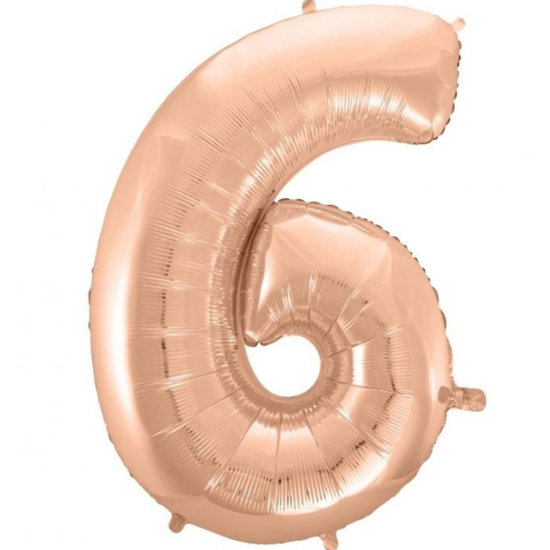 Balon foliowy różowo złote Cyfra 6, 36"- 92 cm / 1 szt