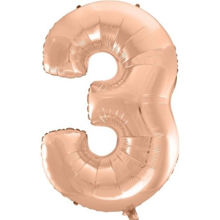 Balon foliowy różowo złote Cyfra 3, 36"- 92 cm / 1 szt