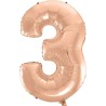 Balon foliowy różowo złote Cyfra 3, 36"- 92 cm / 1 szt