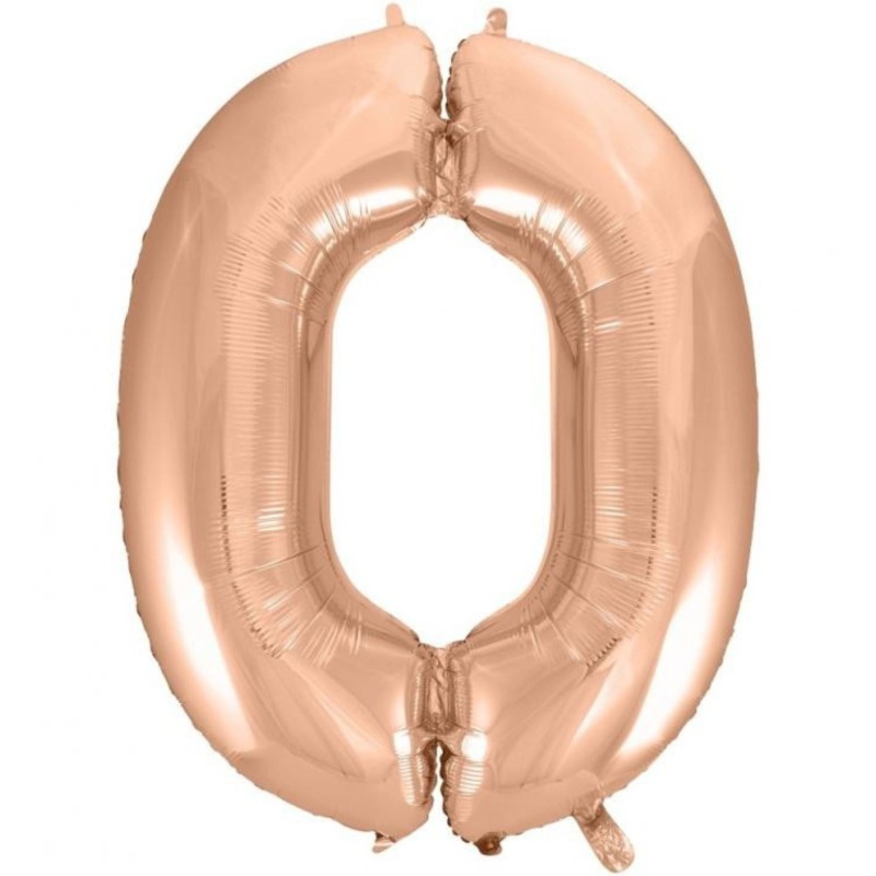 Balon foliowy różowo złote Cyfra 0, 36"- 92 cm / 1 szt