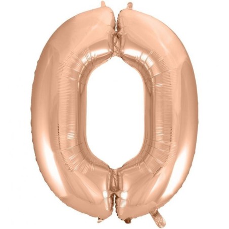 Balon foliowy różowo złote Cyfra 0, 36"- 92 cm / 1 szt