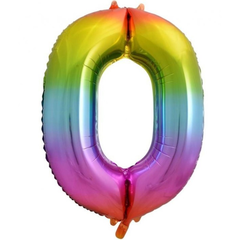 Balon foliowy kolorowy Cyfra 0, tęczowa, 33,5" - 85 cm / 1 szt