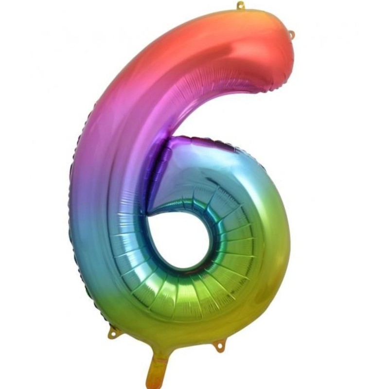 Balon foliowy kolorowy Cyfra 6, tęczowa, 33,5" - 85 cm / 1 szt