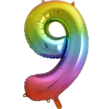 Balon foliowy kolorowy Cyfra 9, tęczowa, 33,5" - 85 cm / 1 szt