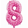 Balon foliowy różowy w białe serca Cyfra 8, 24" - 61 cm / 1 szt