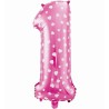 Balon foliowy różowy w białe serca Cyfra 1, 24" - 61 cm / 1 szt
