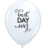 Lateksowe białe balony z nadrukiem Best day ever, 11" - 28 cm. 25 szt.