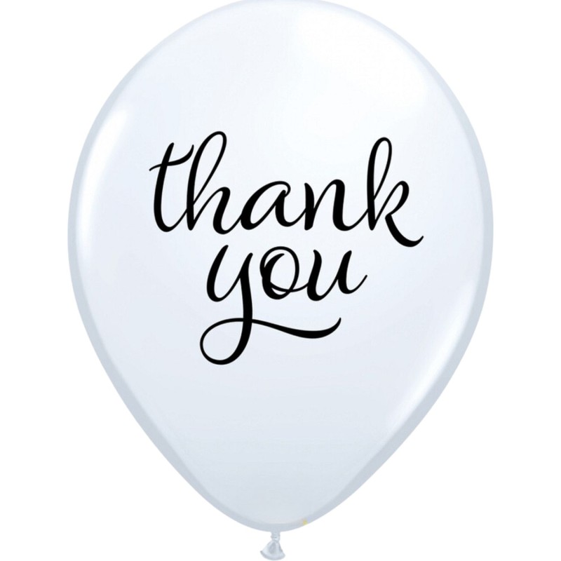 Lateksowe białe balony z nadrukiem Thank you, 11" - 30 cm. 25 szt.