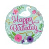 Foliowe Balony kolorowe z napisem "Happy Birthday"(Kwiaty). 18"- 46 cm / 1 szt.(zapakowany)