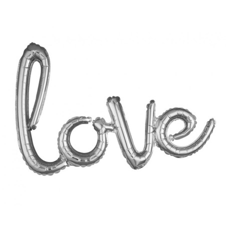 Srebrny Balon foliowy Napis "LOVE", 78x53 cm, zapakowany