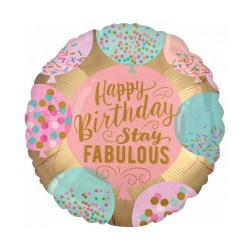 Foliowe Balony kolorowe z napisem "Happy Birthday Stay Fabulous"(Balony). 18"- 46 cm / 1 szt. "(zapakowany)