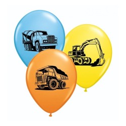 Lateksowe Balony kolorowe z nadru. Koparka i inne pojazdy 11" - 28 cm / 25 szt.